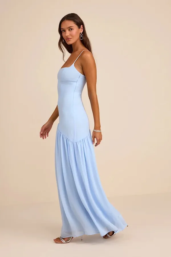Lulus Auria Light Blue Chiffon Drop Waist Maxi Dress - Image 2