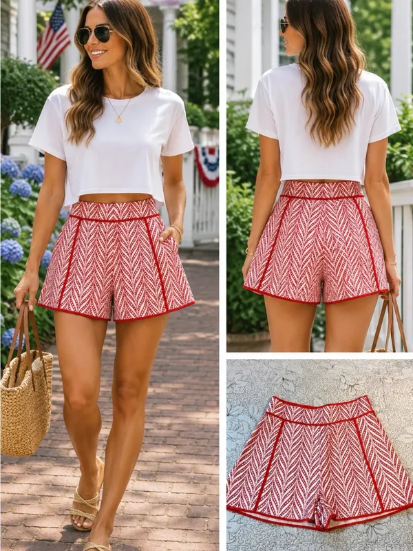 NWT Lovers + Friends Bizzy High Waist Wide Leg Embroidered Chevron Shorts~ L💛 - Image 2