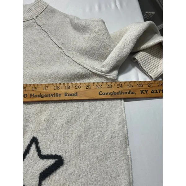 Aerie Star Oversized Sweater Women L/XL Oatmeal Heather Black Star‎ Cozycore - Image 6