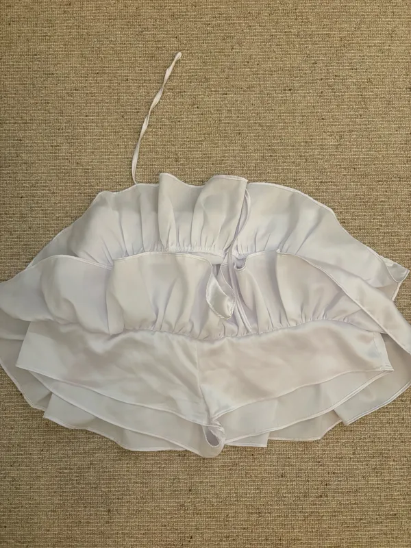 Ruffled White Silk Mini Skirt - Image 3