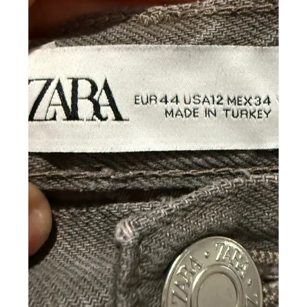 Zara Jeans Womens Sz 12 Gray Denim Straight Wide Leg High Rise Baggy Boho Grunge - Image 3
