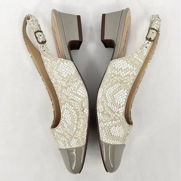 Trotters Dea Light Grey Snake Leather Patent Square Cap Toe Slingback Pump 6.5 - Image 4