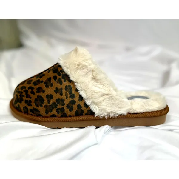 Volatile Microsuede with Faux Shearling Slipper Leopard Fluff 9 Brown - Image 5