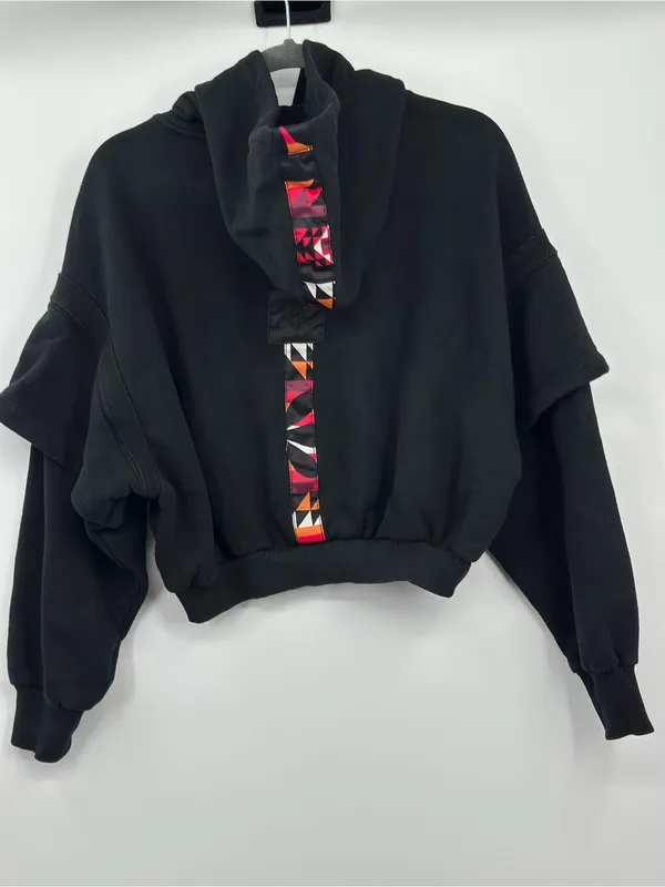 FP Movement Free People Snow‎ Flow Hoodie S Black Combo Cropped $128 - Image 3
