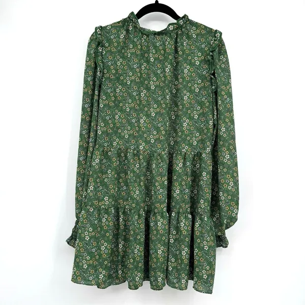 Max Studio Boho Floral Ruffle Collar Ties Tiered Mini Dress Sz M Peasant Hippie - Image 2