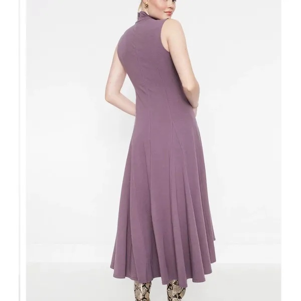 Peter Som Purple Mockneck Midi Dress Medium Cotton Office Work Designer $440 - Image 2