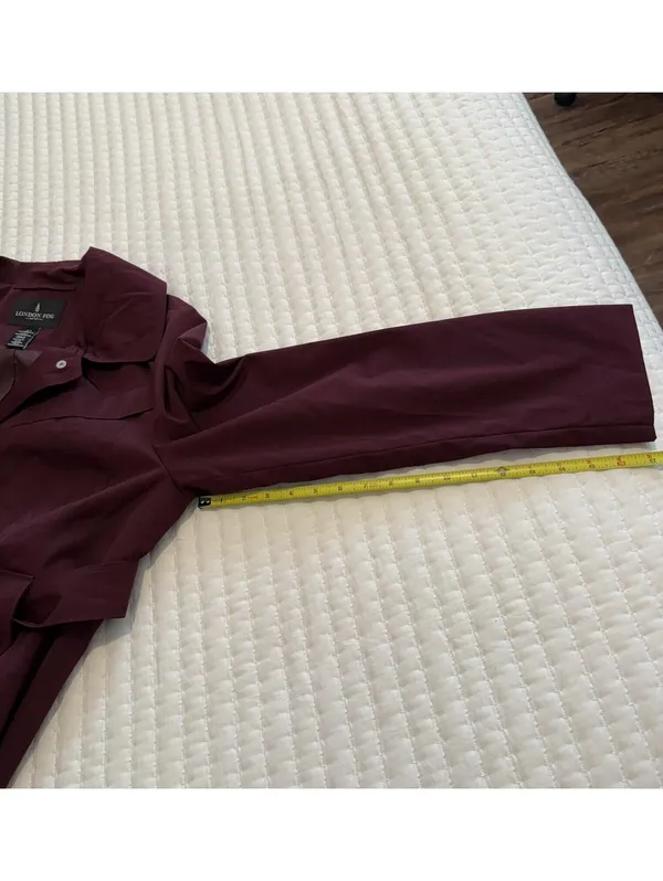 London Fog Burgundy Belted Collared Trench Coat Sz L Large Missing The Hood - Image 7