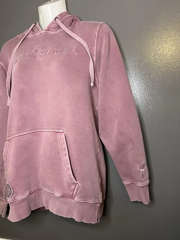 GOAT USA Hoodie Sweatshirt Womens XS Pink Embroidered Logo Fleece Pullover - Image 4