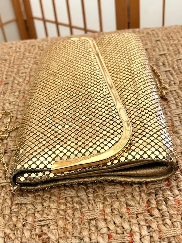 Gold Mesh Evening Clutch handbag with Chain Strap - Image 6