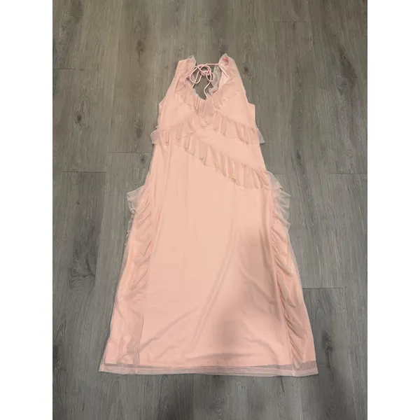 Glamorous Pink Ruffle Maxi Dress Sheer Layer Romantic Cottagecore Boho - Image 4