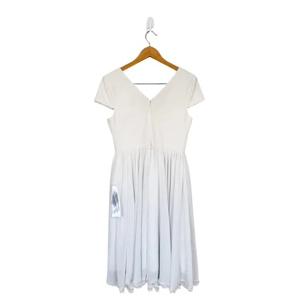 Dress The Population White V-Neck Cap Sleeve Lace Hem Midi Dress Size Large - Image 3