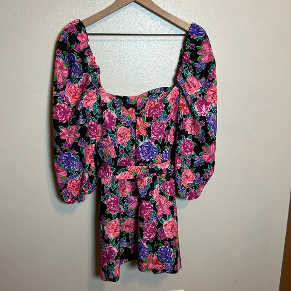 ZARA | BLOGGER FAVE Floral Print Belted‎ Puff Sleeve Square Neck Mini Dress - Image 6