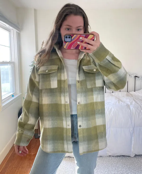 Princess Polly NWT Green and White Oversized Plaid Shacket - Image 2