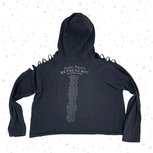 Taylor Swift Reputation Long Sleeve Tee Cut Shoulder Black Hoodie Shirt Size L - Image 2