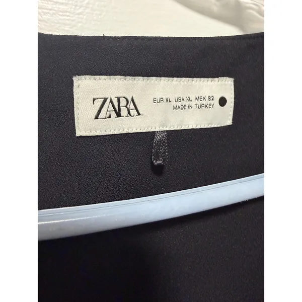 Zara Womens Black Short Sleeve Scoop‎ Neck Mini Dress XL Solid Back Zip - Image 4
