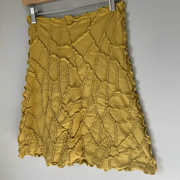 Haystacks Boho Patchwork Midi Skirt Made in Michigan Mustard Yellow Size Small - Image 3
