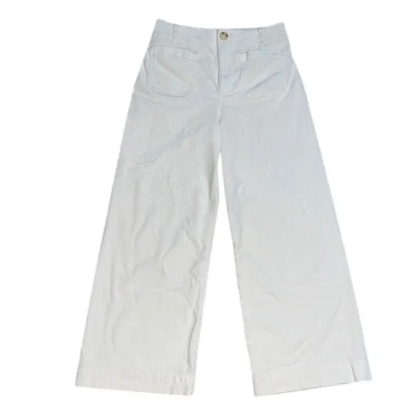 Anthropologie Maeve The Colette Corduroy Ankle Cropped Wide‎ Leg Pants Cream 29 - Image 3