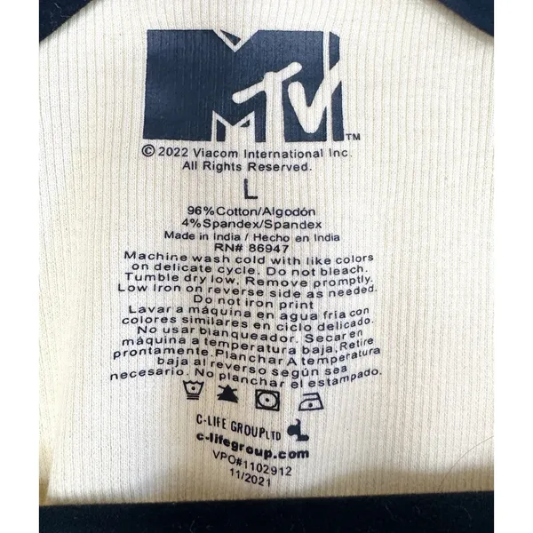 MTV Graphic Tee Women's Large Butter Yellow Ribbed Smiley Face Y2K‎ Retro Music - Image 10