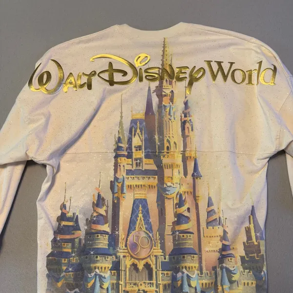 Disney Spirit Jersey 50th Anniversary Castle Top Cream Gold Women XS - Image 5