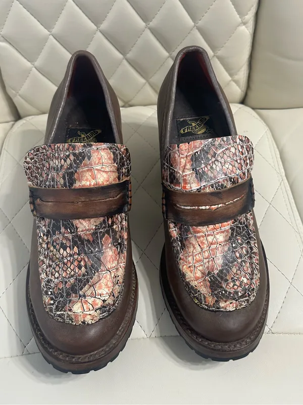 FREEBIRD by Steven Women's Bristol Snake Leather chunky Heel Shoes size 8 - Image 2