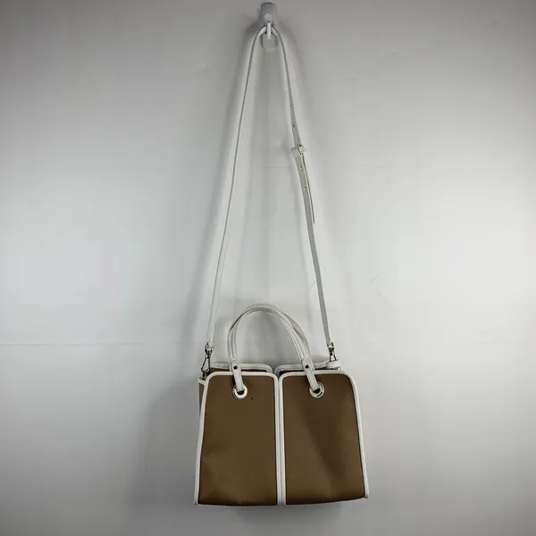 Kate Spade Sam Canvas Satchel Blazer Brown White Leather Trim Shoulder Bag Purse - Image 3