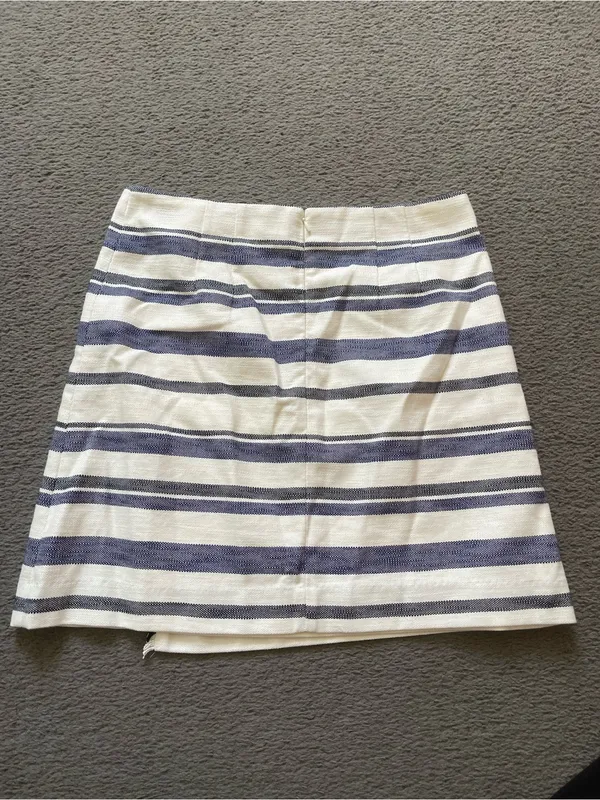 LOFT Navy and Cream Striped A-Line Wrap Skirt - Image 2