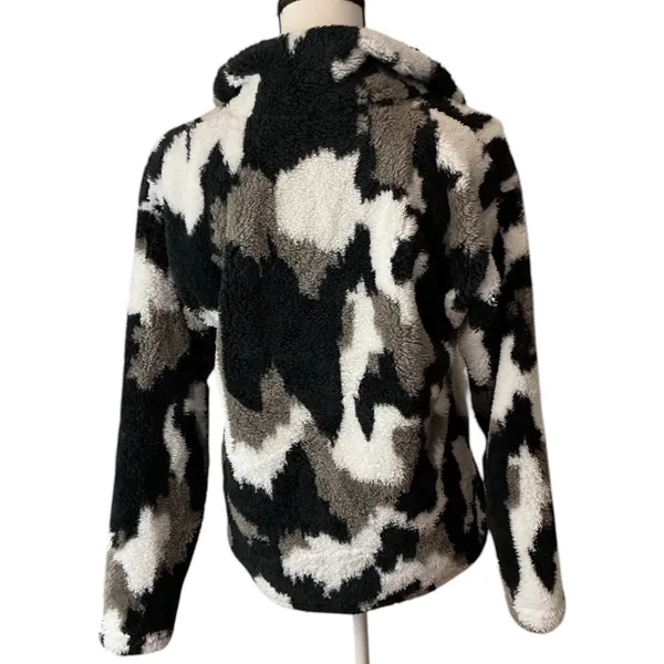 Eddie Bauer Womens Sherpa Fleece Quarter Zip Pullover Camo Black Grey Small - Image 8