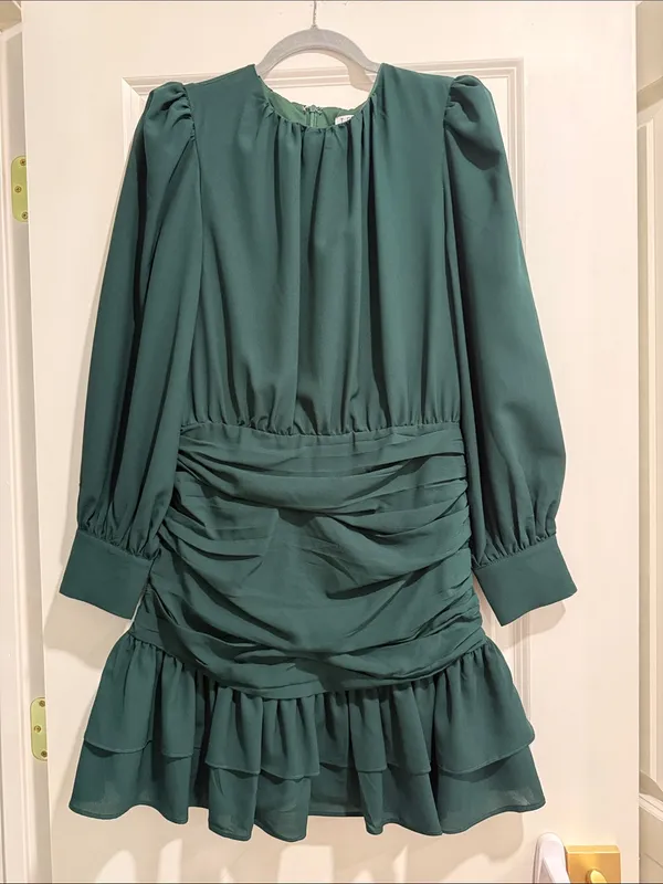 TCEC Emerald Green Long-Sleeve Ruffle Dress - Image 2