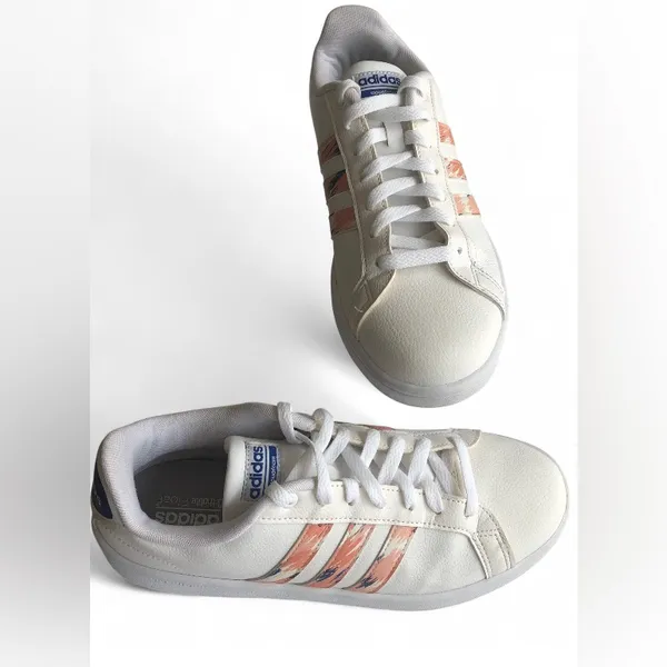 Adidas Cloudfoam Advantage Shoes Womens 9.5 White Peach Casual Sneakers - Image 2