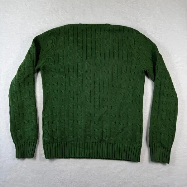 Ralph Lauren Sport Green Cable Knit‎ V-Neck Cotton Large Sweater Purple Pony - Image 6