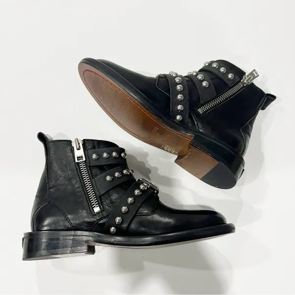 Zadig Voltaire Laureen Buckle Leather Studded Ankle Boot Black Size 36 US 5 - Image 6