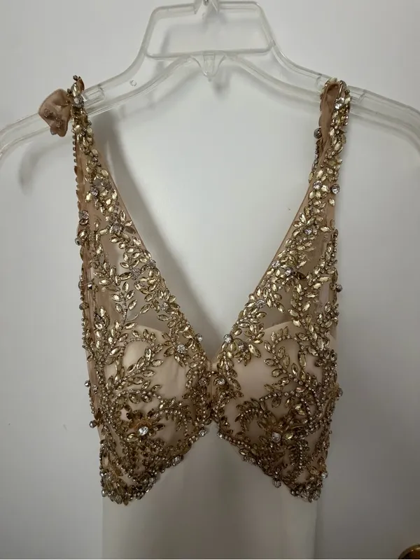 Faviana Ivory Gown with Gold Beaded Bodice - Image 2