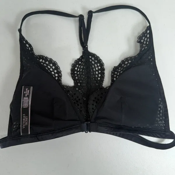 Victoria's Secret M Bralette Black Lace Racerback Front Clasp Scalloped Trim - Image 7