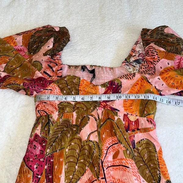 Kourt Tropical Leaf Puff‎ Sleeve Mini Dress Pink Orange Multicolor Size S NWT - Image 4