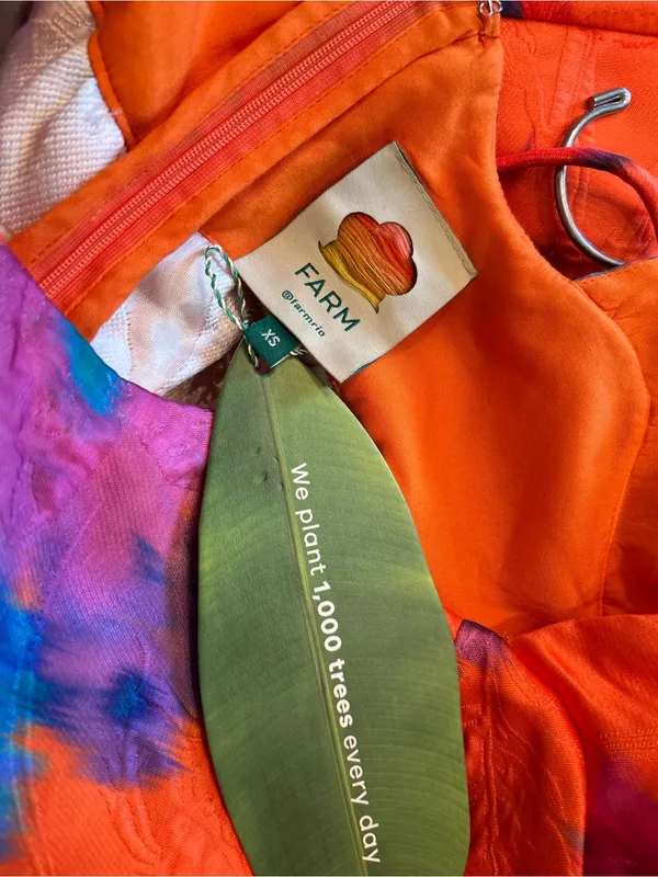 FARM Rio Orange Floral Bouquet Ikat Dress XS - Image 5
