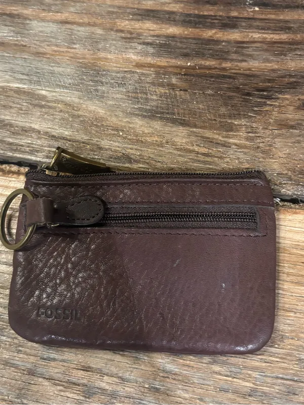 Fossil Brown Genuine Leather Change Purse Keychain Wallet - Image 3