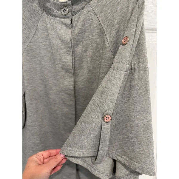 Poncho Jacket‎ Cape Mock Neck Button Large Gray - Image 3