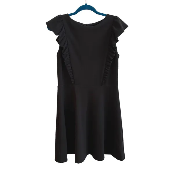 AQUA Ruffle Trim Fit and Flare Dress Womens Large Black Coquette Crepe‎ W0-6673 - Image 2