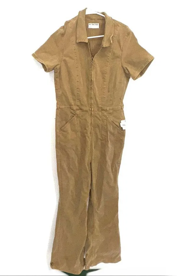 NEW Free People We The Free Jayde Flare Jumpsuit Pier 17 khaki Size Large - Image 9