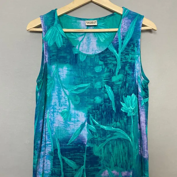 Two Piece Dress Blouse Floral Crinkle Fabric Sleeveless Shift Summer Casual - Image 4