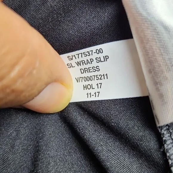 Banana‎ Republic -738 Faux Wrap Slip Dress Asymmetrical shoulder Black Satin 4 - Image 11