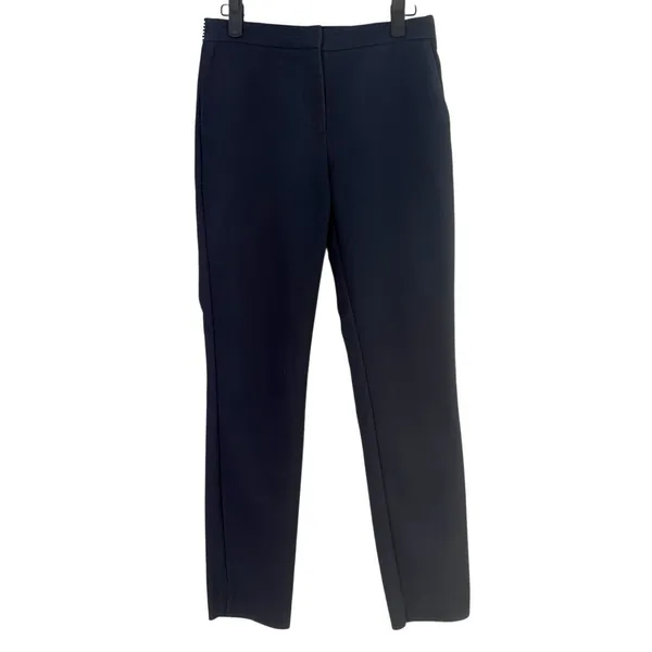 Zara Straight Leg Mid Rise Dress Trousers Striped Back Waist S Dark Navy Blue - Image 2