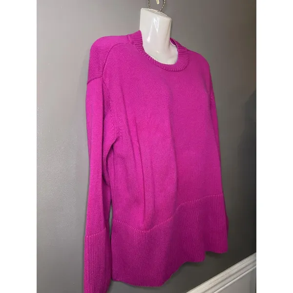 GAP Sweater Womens Medium Pink 100% Cotton Crew Neck Side Slit Knit Pullover - Image 3