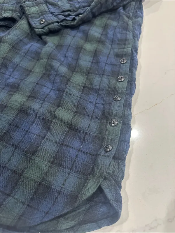 Madewell Flannel Green and blue Plaid Shirt Dress size medium - Image 2