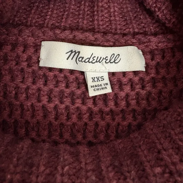Madewell Knit Sweater Size XXS Red Burgundy Wool‎ Blend Side Button Turtleneck - Image 6