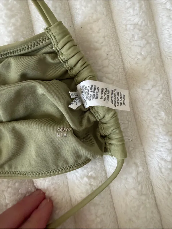 aerie Olive Green Ruched Bandeau Bikini Top - Image 4