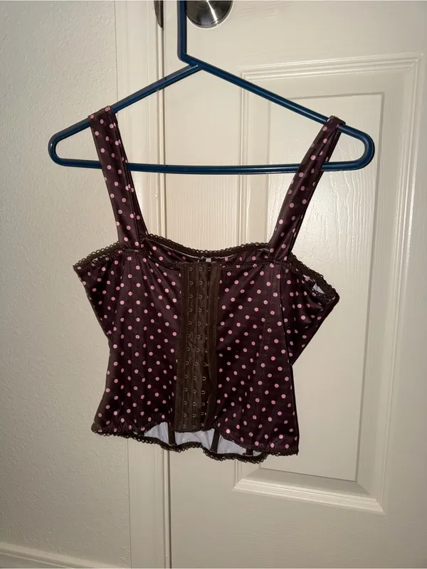 Brown Polka Dot Bustier Tank Top Size M - Image 2
