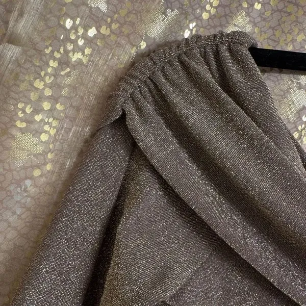 Banana Republic Gold Brown Metallic Sparkly Low Shoulder Top Small - Image 4
