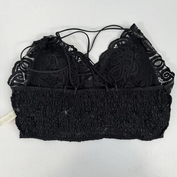 Victoria's Secret PINK L Large‎ Lace Bralette Bra Black Lace Strappy Smocked - Image 8
