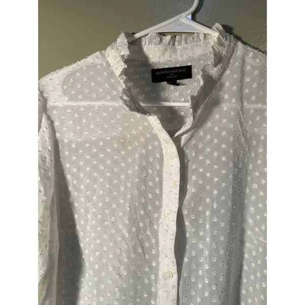 Banana Republic Women's Sz Medium Long Sleeve Drapey Blouse Snow Day White Sheer - Image 8